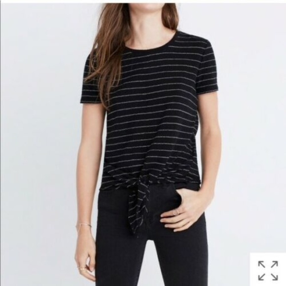 Madewell Tops - Madewell Modern Tie Front Tee Top Crop Striped Bla